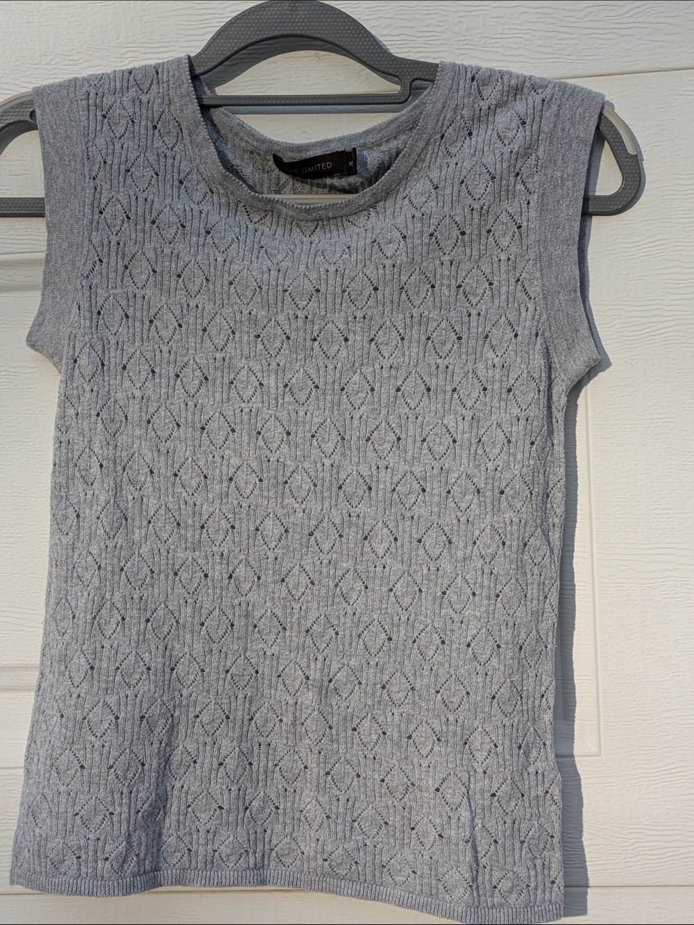 The Limited Gray Sleeveless Knit Tank with Geometric Lace Stitch, Size XS